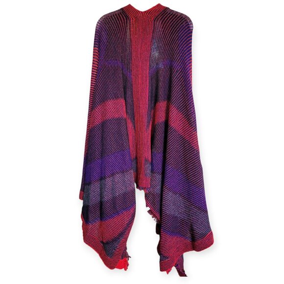 Vintage Gil Aimbez For Static Knit Poncho Red Purple 1980s Artsy Maximalist - Picture 4 of 8
